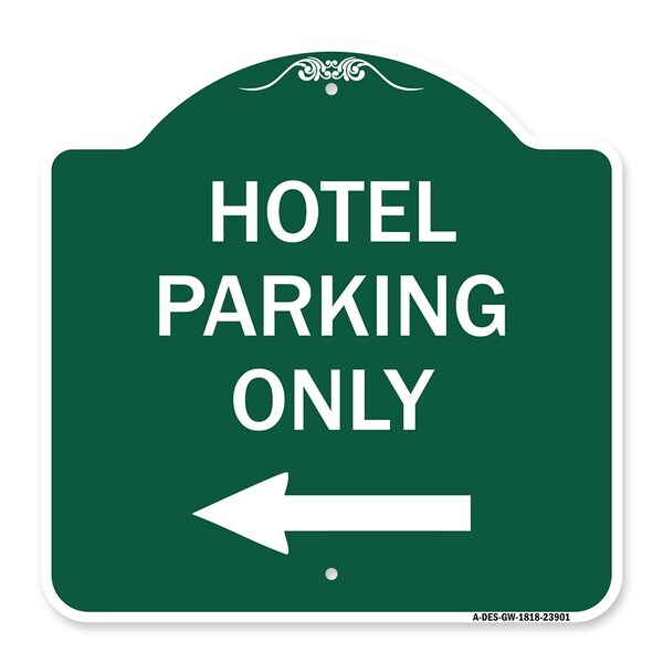 Signmission Hotel Parking With Left Arrow, Green & White Aluminum Architectural Sign, 18" x 18", GW-1818-23901 A-DES-GW-1818-23901 - main
